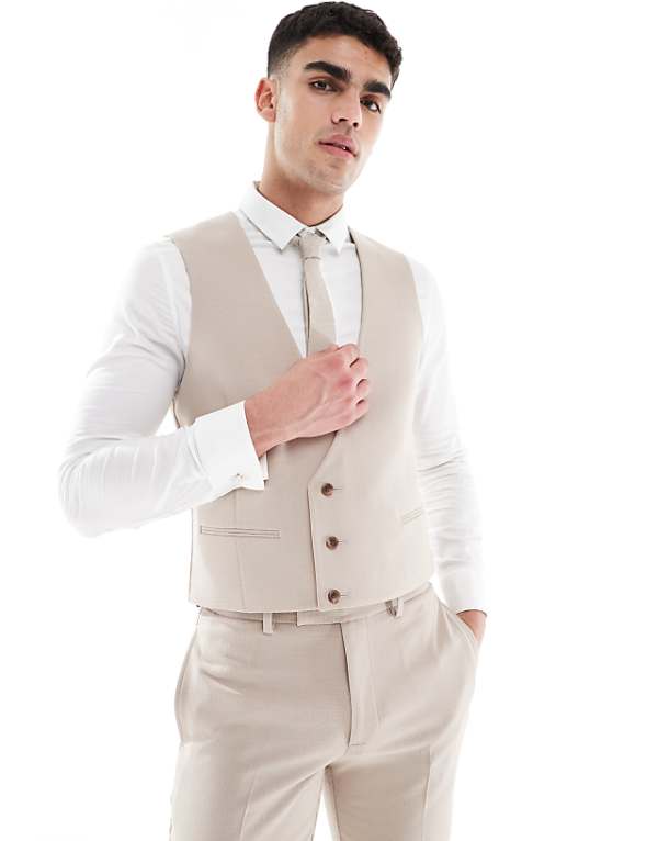 Asos ASOS DESIGN Skinny Suit In Taupe Slub Texture