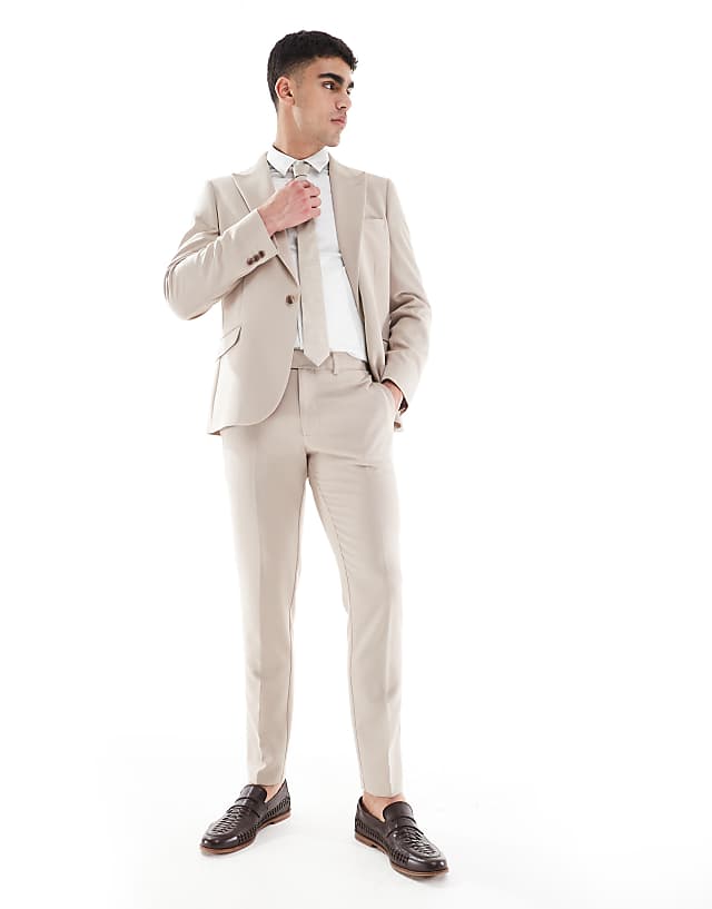 Asos ASOS DESIGN Skinny Suit In Taupe Slub Texture