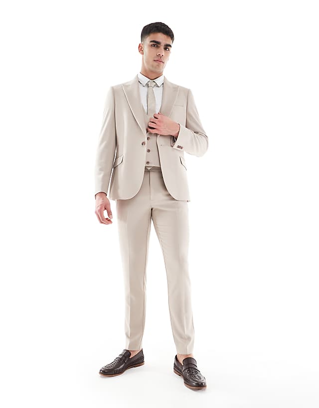 asos ASOS DESIGN skinny suit in taupe slub texture