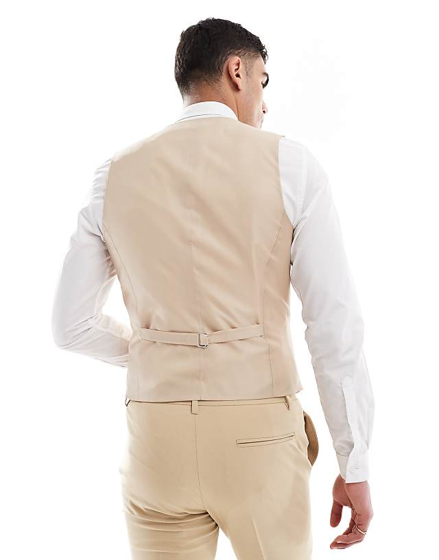 Asos ASOS DESIGN Skinny Suit Waistcoat In Beige