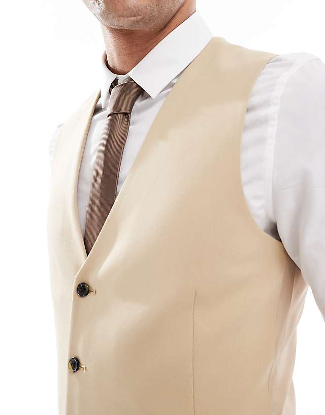 Asos ASOS DESIGN Skinny Suit Waistcoat In Beige