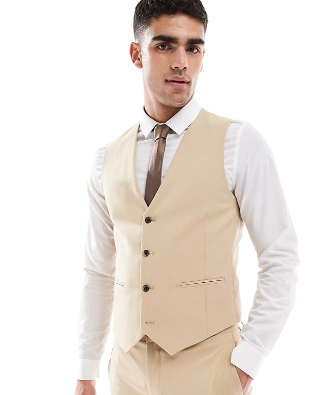 asos ASOS DESIGN skinny suit waistcoat in beige