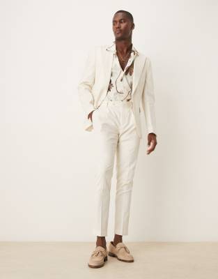 Asos ASOS DESIGN Skinny Suit With Linen In Cream