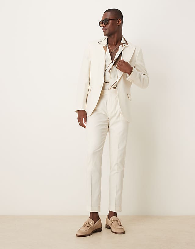 asos ASOS DESIGN skinny suit with linen in cream