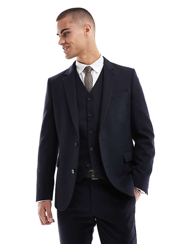 Asos ASOS DESIGN Skinny Suit With Wool In Navy