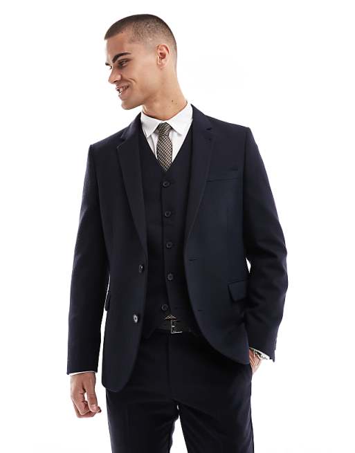 Asos ASOS DESIGN Skinny Suit With Wool In Navy