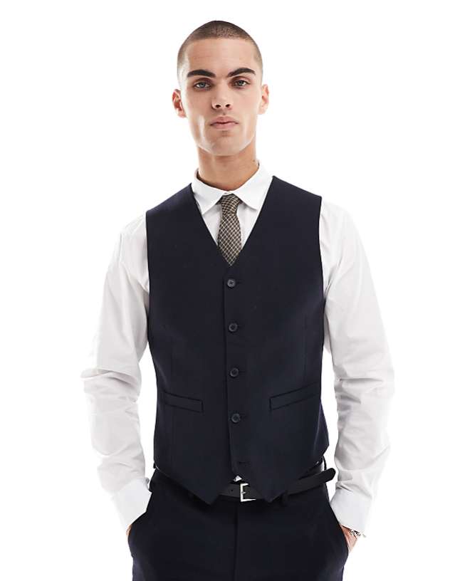 Asos ASOS DESIGN Skinny Suit With Wool In Navy