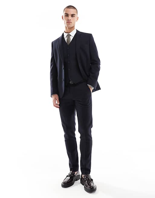 asos ASOS DESIGN skinny suit with wool in navy