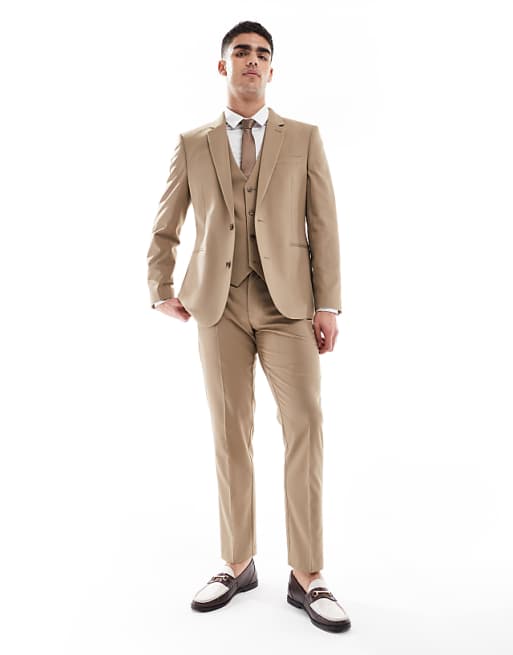 asos ASOS DESIGN slim fit suit in dark stone