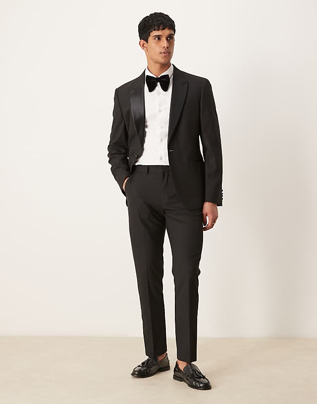 asos ASOS DESIGN slim fit tuxedo trousers in black