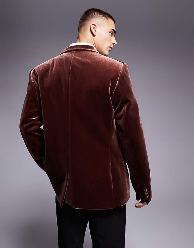 Asos ASOS DESIGN Slim Fit Velvet Blazer In Brown