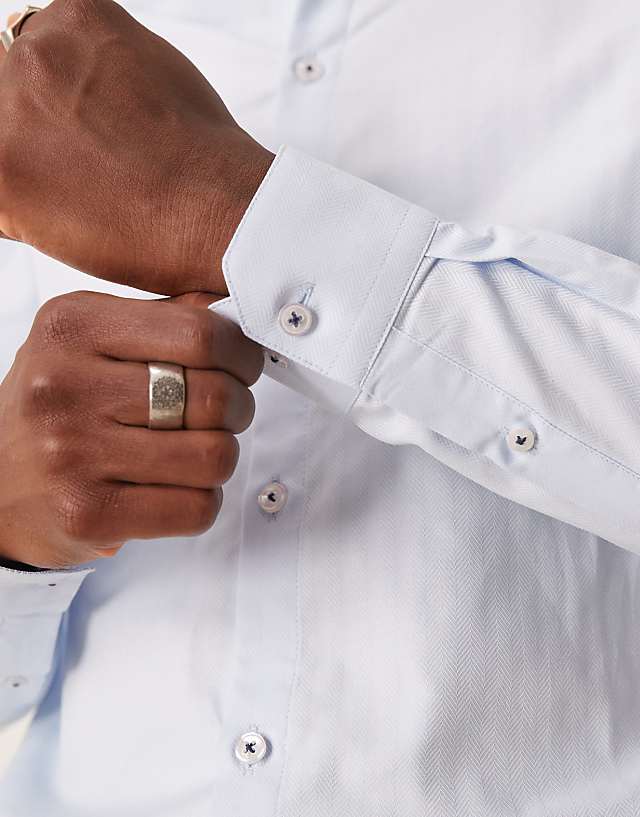 Asos ASOS DESIGN Slim Herringbone Shirt In Blue