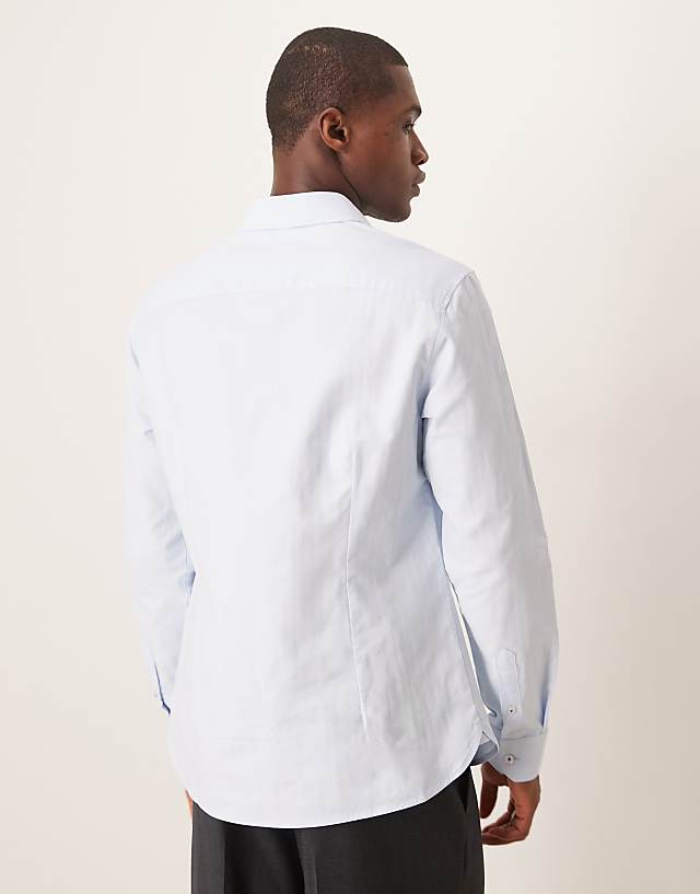 Asos ASOS DESIGN Slim Herringbone Shirt In Blue