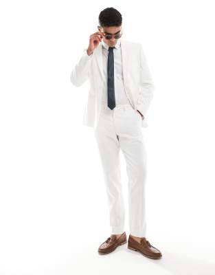 Asos ASOS DESIGN Slim Linen Look Suit In Off White