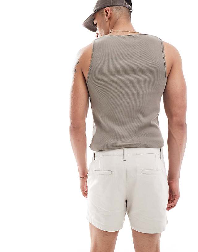 Asos ASOS DESIGN Slim Linen Shorts In Beige