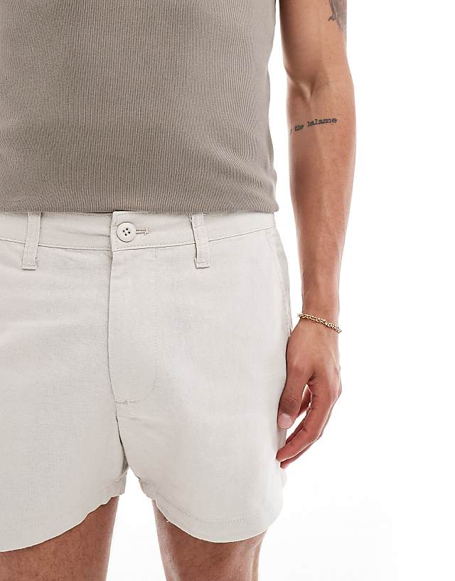 Asos ASOS DESIGN Slim Linen Shorts In Beige