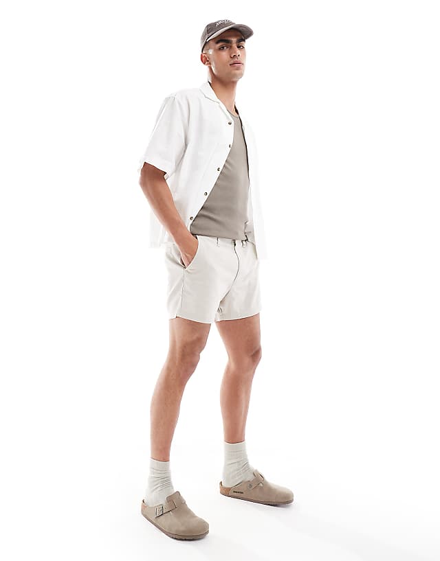 Asos ASOS DESIGN Slim Linen Shorts In Beige
