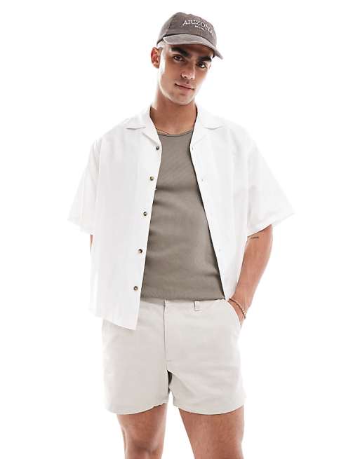 asos ASOS DESIGN slim linen shorts in beige