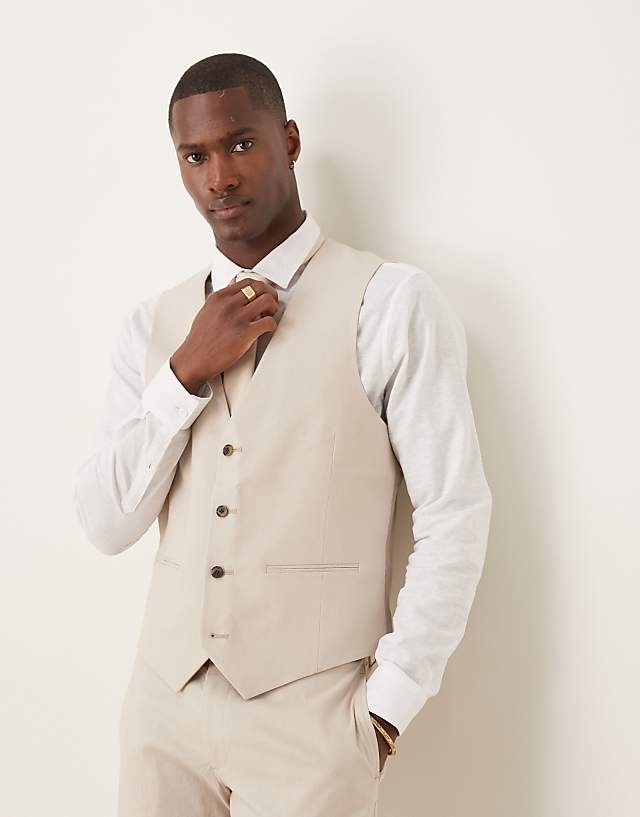 Asos ASOS DESIGN Slim Linen Suit In Stone