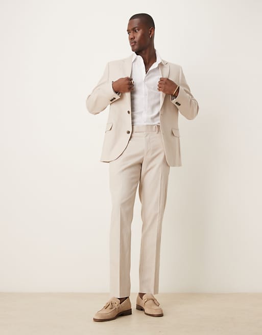Asos ASOS DESIGN Slim Linen Suit In Stone