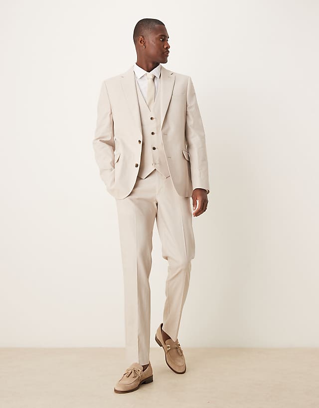 asos ASOS DESIGN slim linen suit in stone
