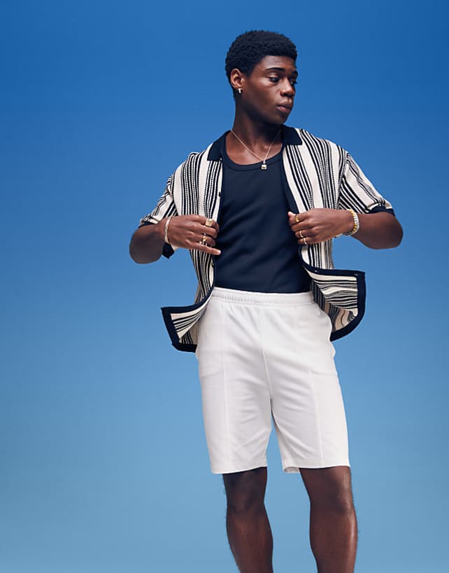 asos ASOS DESIGN slim pique short in off white