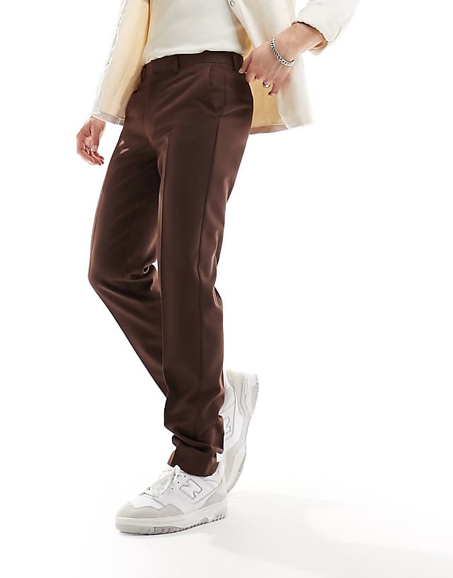 asos ASOS DESIGN slim smart trouser in brown