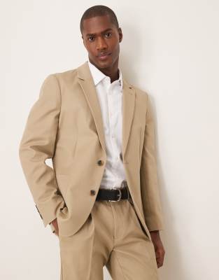 Asos ASOS DESIGN Slim Suit In Khaki Soft Cotton