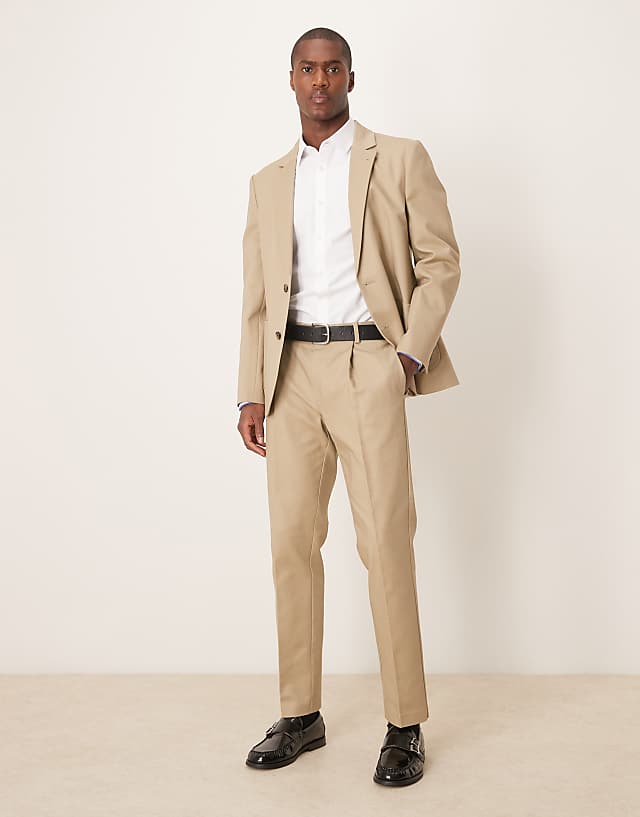 asos ASOS DESIGN slim suit in khaki soft cotton