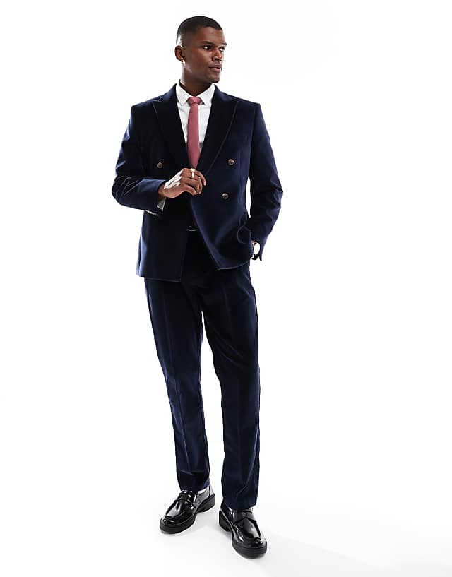 asos ASOS DESIGN slim suit In navy velvet