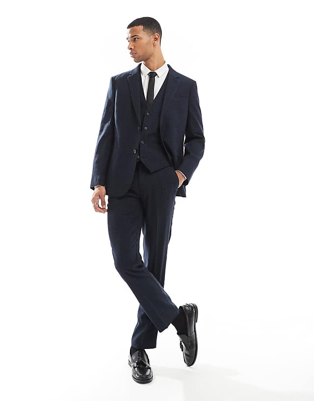 Asos ASOS DESIGN Slim Suit In Tonal Navy Check