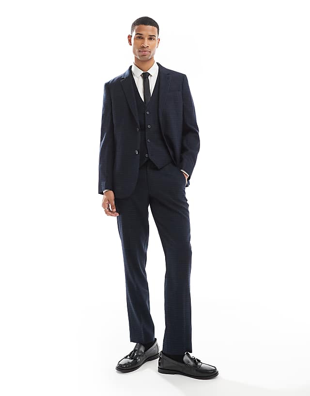 asos ASOS DESIGN slim suit in tonal navy check