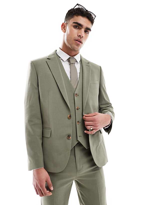 asos ASOS DESIGN slim suit jacket in olive green