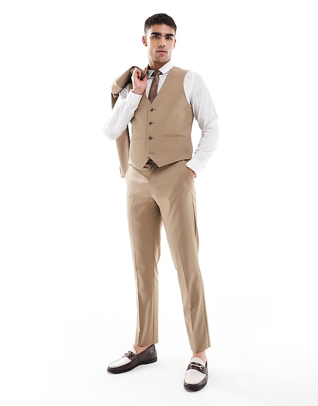 Asos ASOS DESIGN Slim Suit Waistcoat In Dark Stone