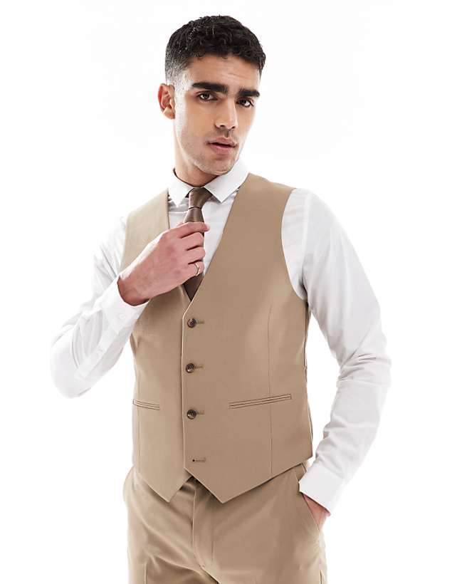 asos ASOS DESIGN slim suit waistcoat in dark stone