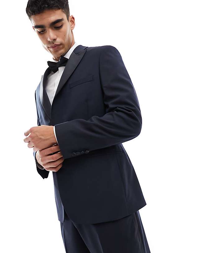 asos ASOS DESIGN slim tuxedo suit jacket in navy