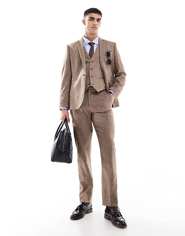 Asos ASOS DESIGN Slim Wool Blend Suit In Beige
