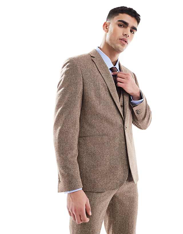 Asos ASOS DESIGN Slim Wool Blend Suit In Beige