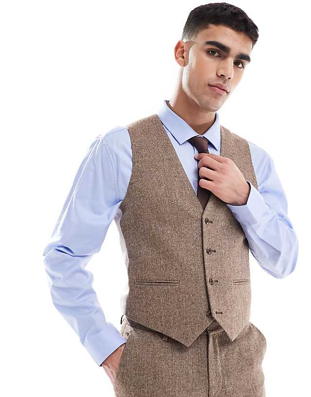 Asos ASOS DESIGN Slim Wool Blend Suit In Beige