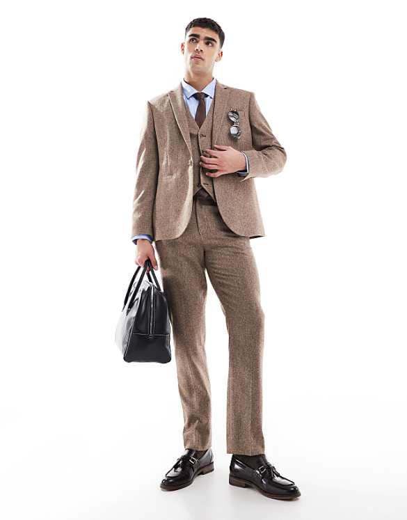 asos ASOS DESIGN slim wool blend suit in beige