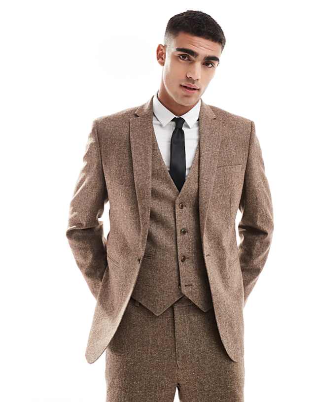 Asos ASOS DESIGN Slim Wool Blend Suit In Brown