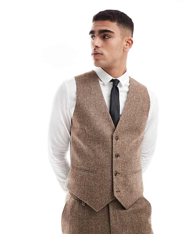 Asos ASOS DESIGN Slim Wool Blend Suit In Brown