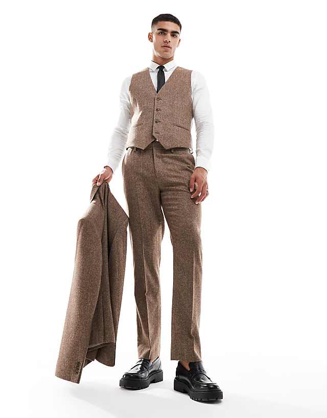 Asos ASOS DESIGN Slim Wool Blend Suit In Brown