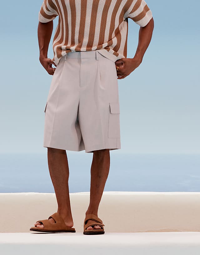 Asos ASOS DESIGN Smart Cargo Shorts In Neutral