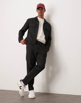 Asos ASOS DESIGN Smart Co-ord In Black Rib