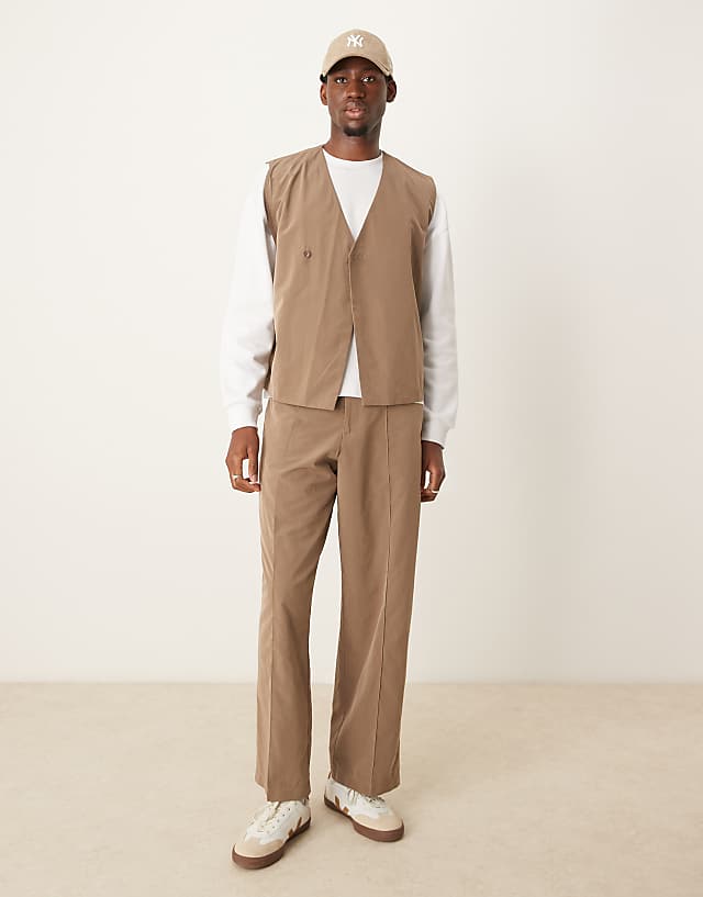 asos ASOS DESIGN smart co-ord in brown tech fabric