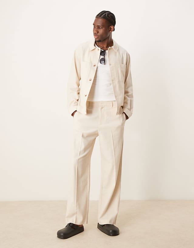 asos ASOS DESIGN smart co-ord with linen in stone
