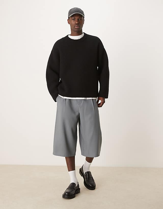 asos ASOS DESIGN smart jorts with pleats in grey