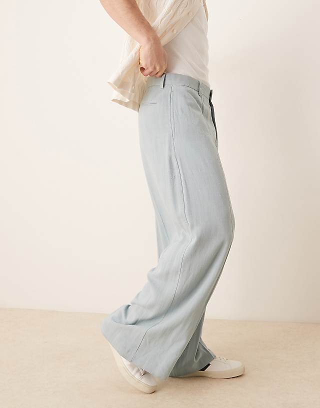 Asos ASOS DESIGN Smart Loose Leg Trousers In Blue
