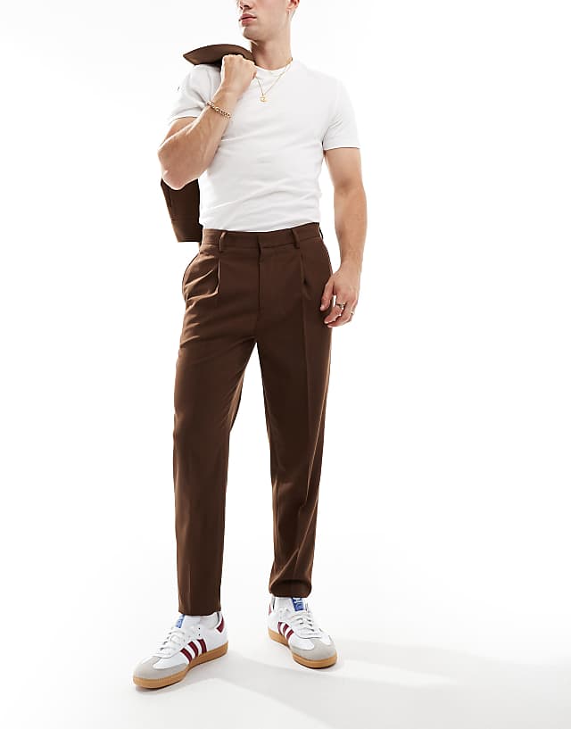 Asos ASOS DESIGN Smart Tapered Joggers In Brown